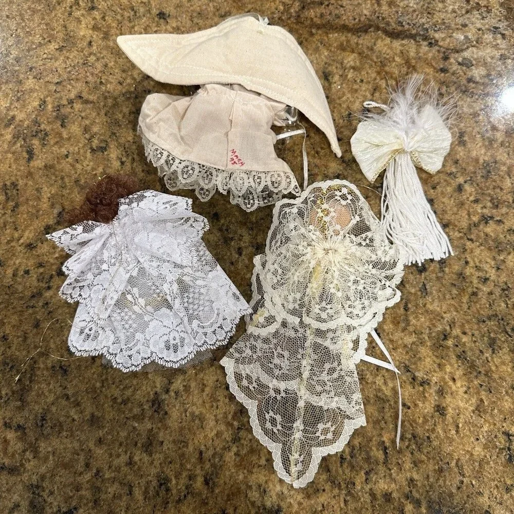Vintage Angel‎ Christmas Ornaments Lace Crochet Wooden Gold Set Of 4